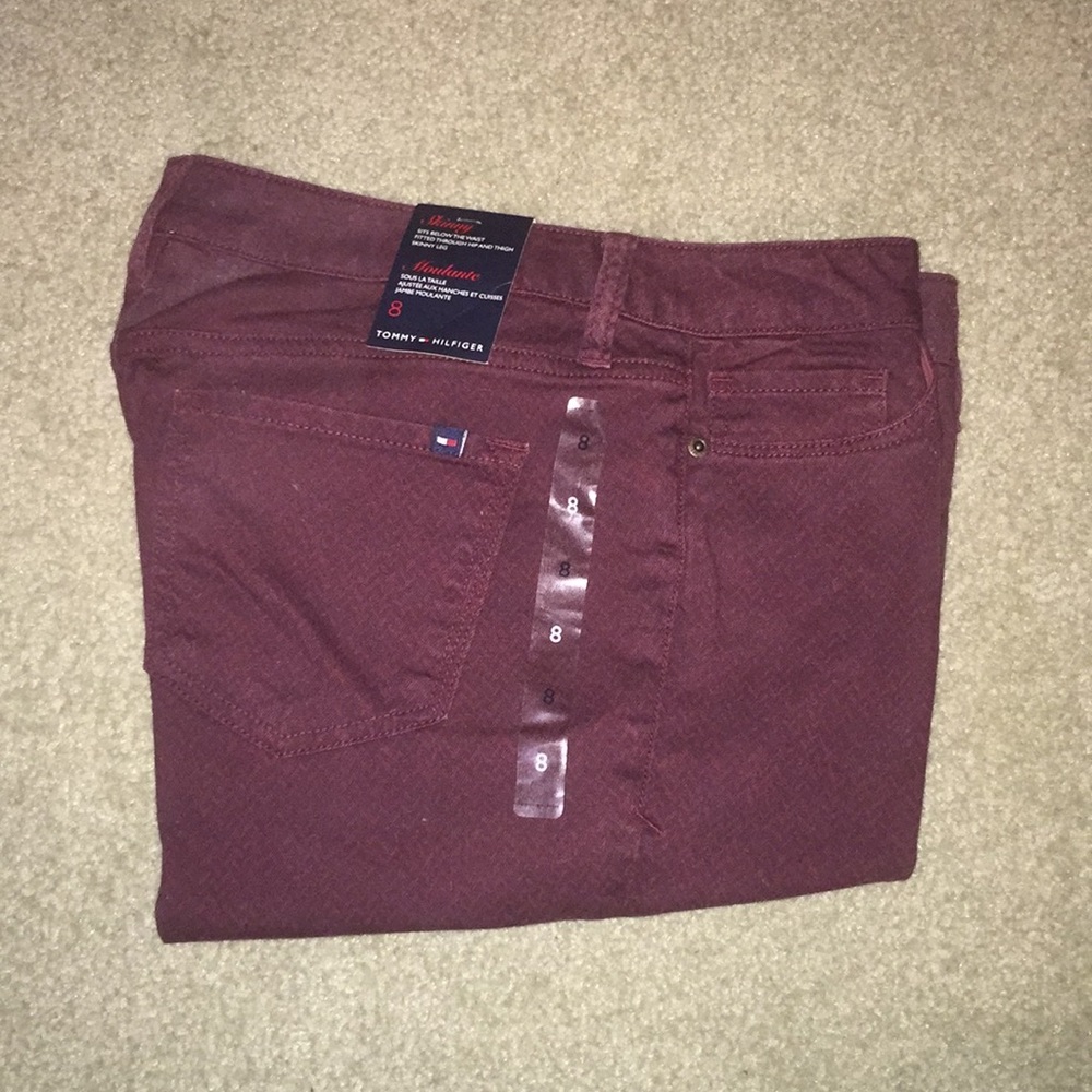 NWT Tommy Hilfiger Dark Red Pants w/ Black Design